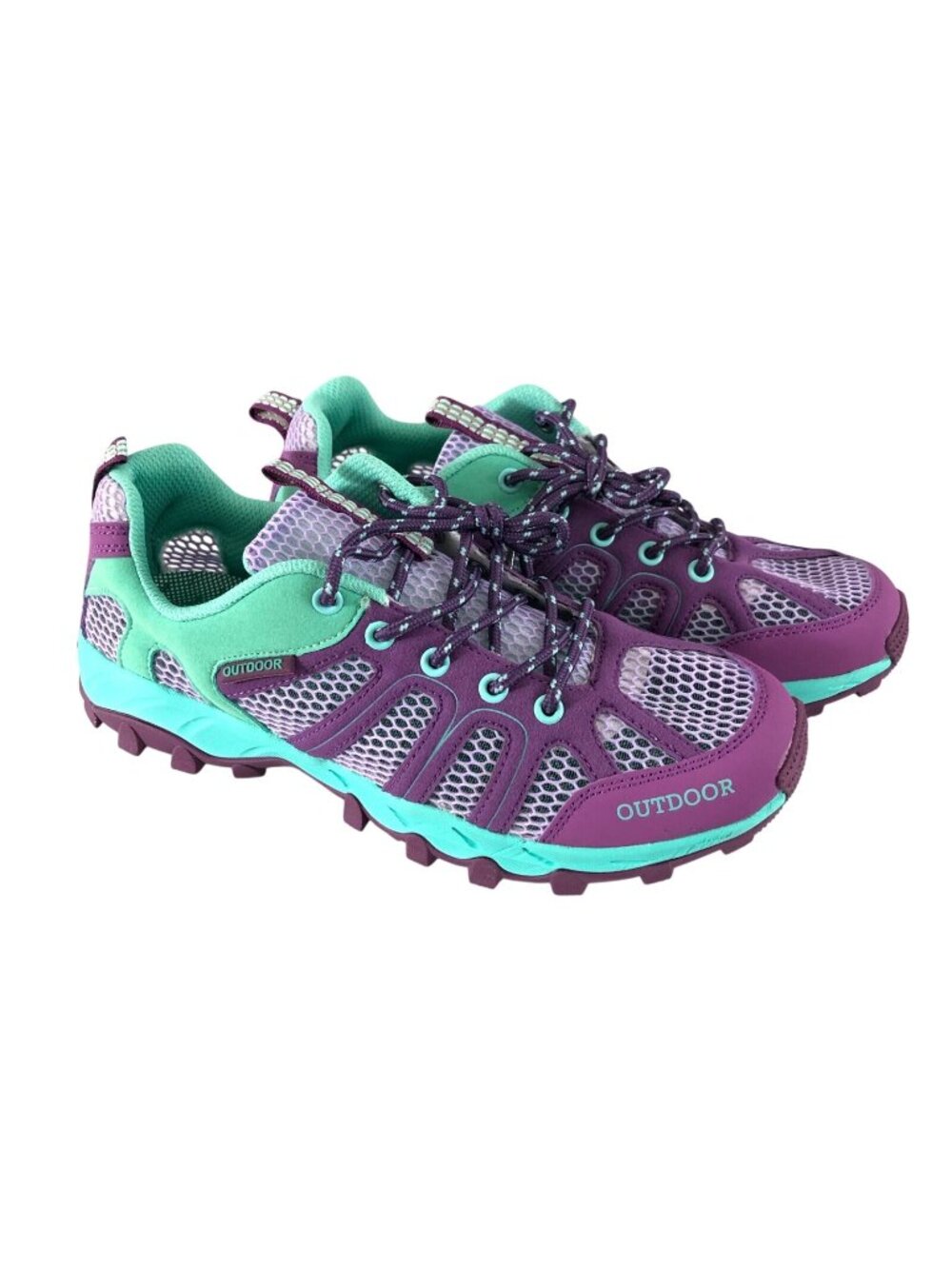 Outdoor Unisex Sneakers Mesh Breathable Lace Up Purple Green M7 W9